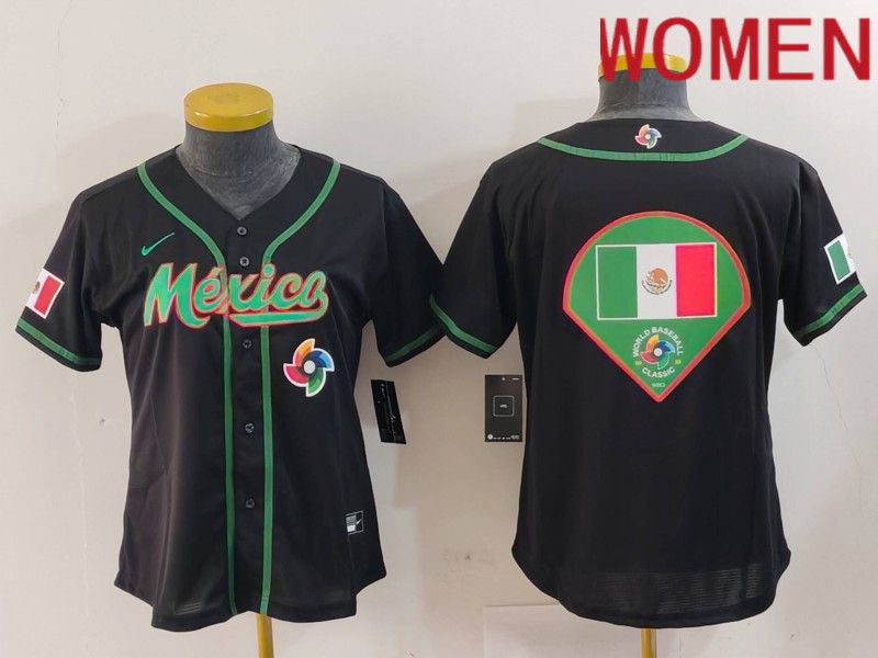 Women 2024 World Cub Mexico Blank Black Nike MLB Jersey style 12